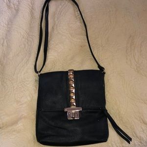 Black and gold studded adjustable cross body bag